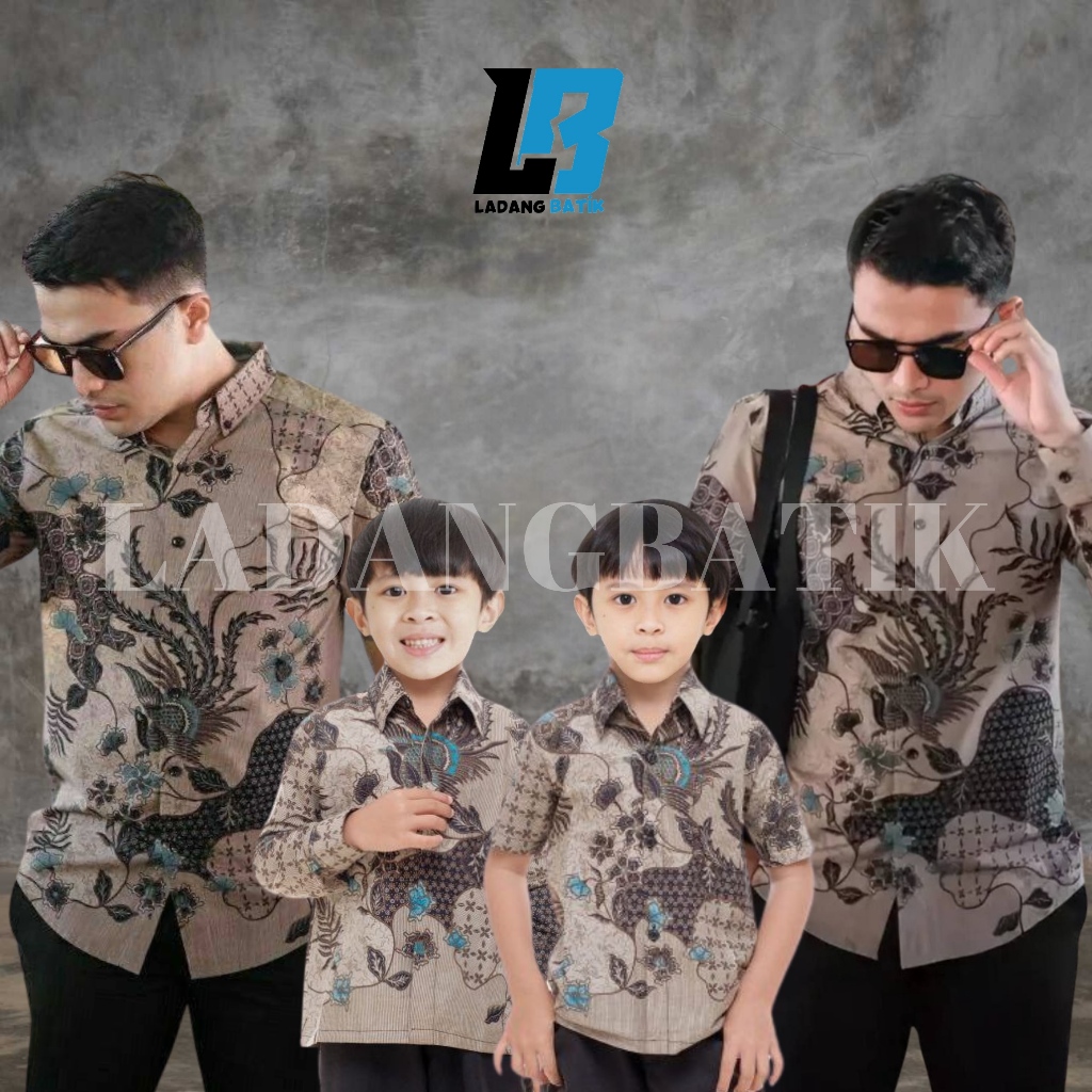 Ladang Batik - Couple Batik Ayah dan Anak Laki Laki Motif Sekarjagad Warna Coklat Susu Mocca - Batik