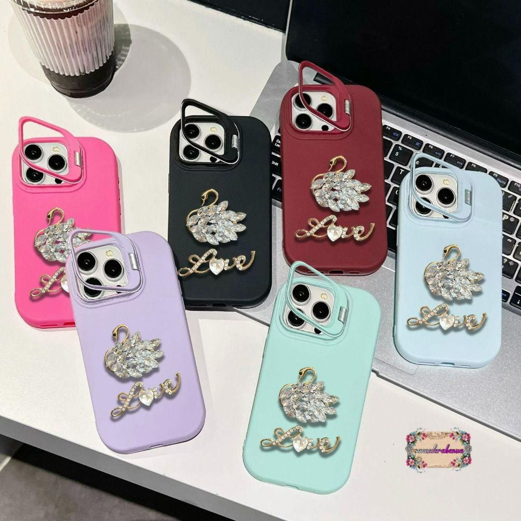 GC98 DIAMOND SWAN LOVE MACARON STAND SOFTCASE/CASING HP COMPATIBLE FOR XIAOMI REDMI NOTE 8 9 10 11 1