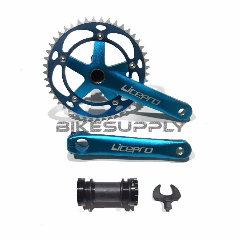 Crankset Sepeda Fixie BMX Single Speed + BB Hollowtech 2 HT2 Warna Full Biru (Arm Litepro - Chainrin
