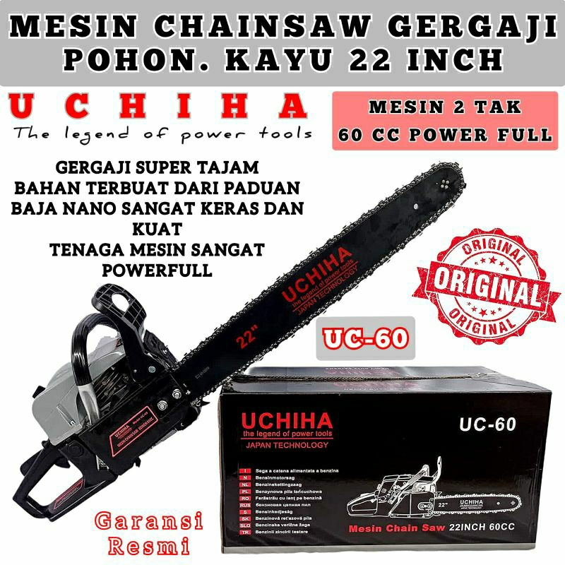 UCHIHA mesin chainsaw 22 Inch Bensin oli Chainsaw 60cc gergaji mesin rantai 2 Tak