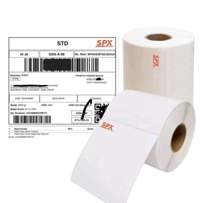 

(TERMURAH) 250 Roll Kertas label thermal 100x120 mm Polos Tanpa Logo SPX