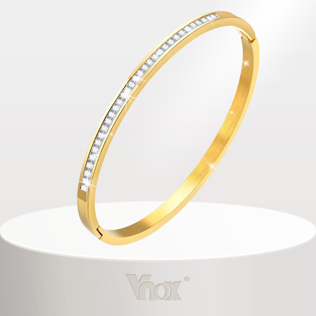 Vnox Pandora Gold Bangle Bracelet for Women 18K Gold Plated Cubic Zircon Bracelet Charmed Bracelet