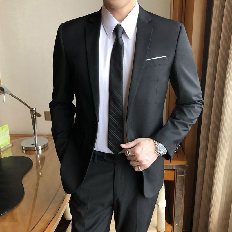 Jas Blazer Pria Formal Kantoran Slim Fit Kancing Dua List Putih