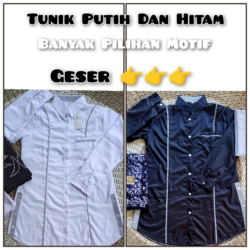 Atasan Tunik Santri Putih & Hitam Terbaru Terkini Terlaris | Tunik Santri Putri | Tunik Santriwati |