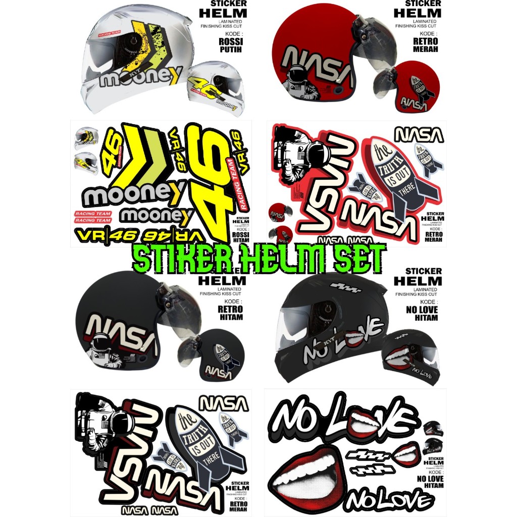 STIKER SET HELM FULL FACE FULLSET HALF FACE NASA / STIKER SET MOONEY 46 / VARIASI HELM RETRO / DECAL