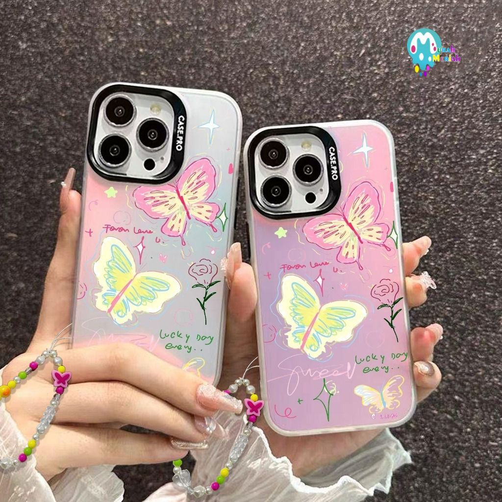 SS886 - GL016 NEW CASE SILIKON HYBRID HOLOGRAM AESTHETIC BUTTERFLY WITH CUTIE CHARM - CASING HP FOR 