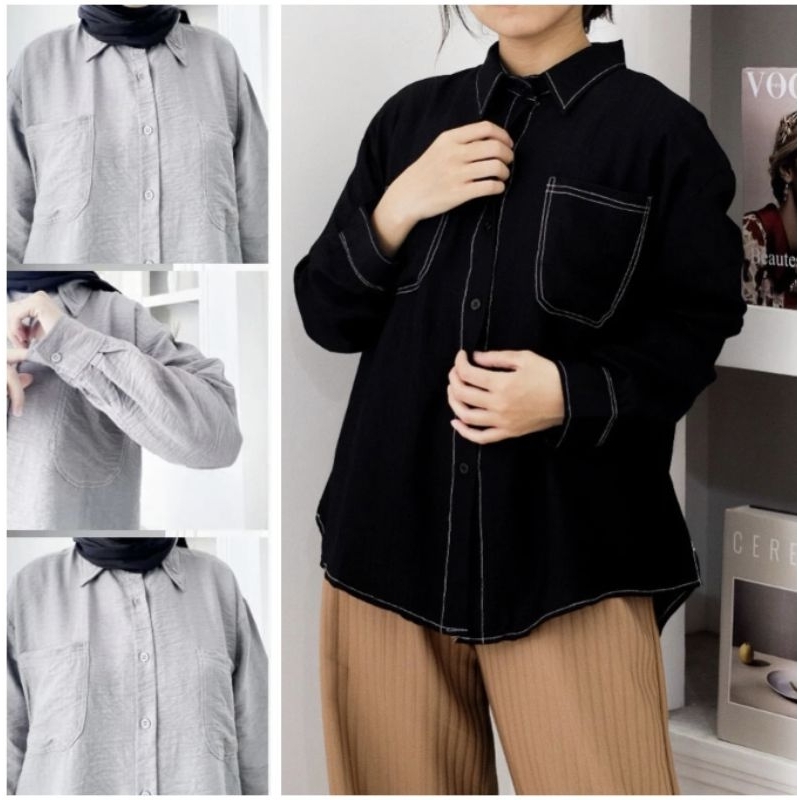 RUMY SHIRT - BAJU WANITA MURAH / POLO LINEN / KEMEJA WANITA / OVERSIZE / KOREAN STYLE
