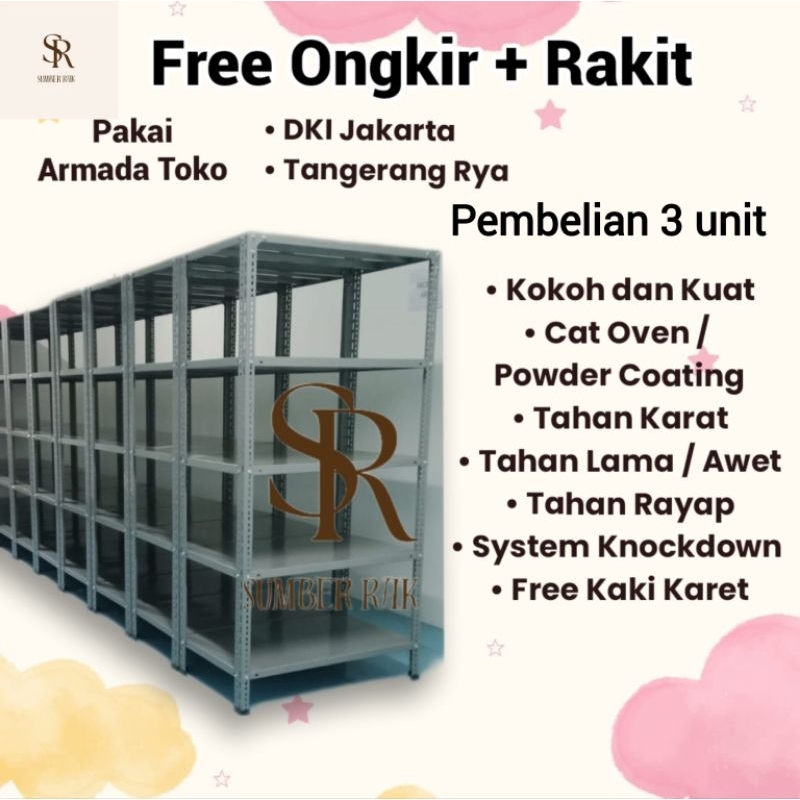 Rak besi siku berlubang 5 Susun |P100xL60xT200cm