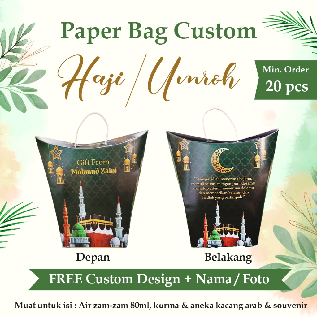 

TAS SOUVENIR HAJI UMROH PAPER BAG HAJI UMROH CUSTOM FREE DESAIN