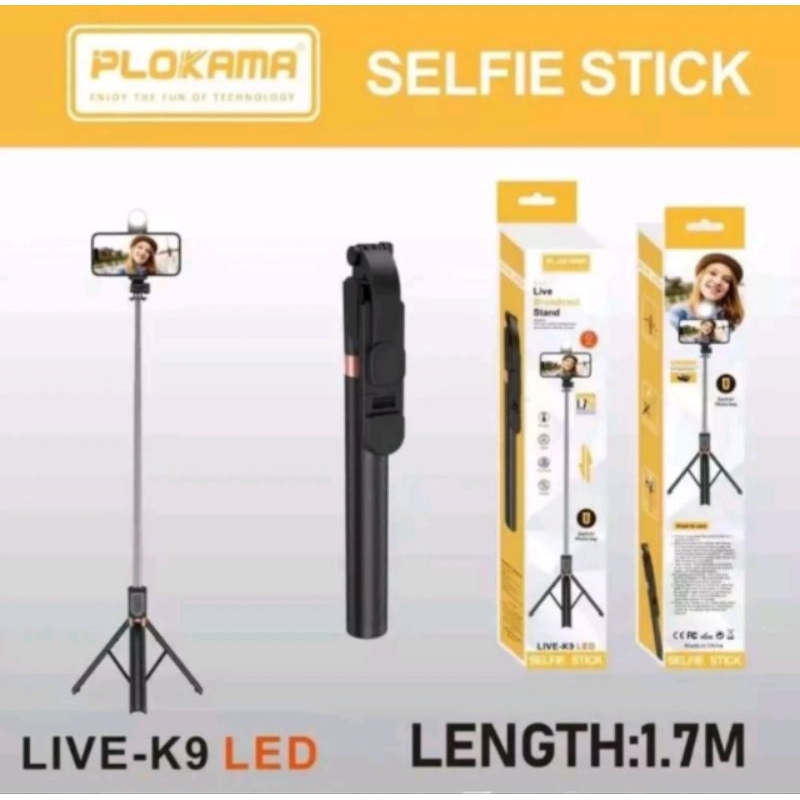 big sale plokama tongsis k9 led tongsis tripod k9 selfie stick led 4 in 1 170cm