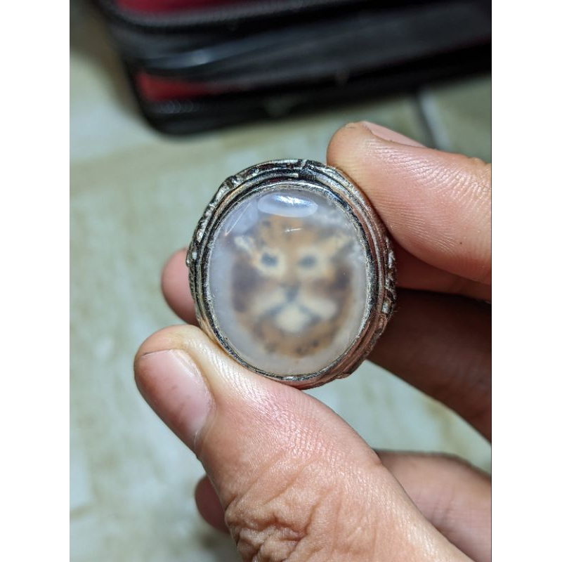 Stone Javanese Cincin batu akik motif kepala harimau