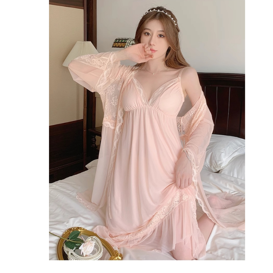 Kimono Sutra Campur Brukat dengan Set Lingerie dan Bonus Pad