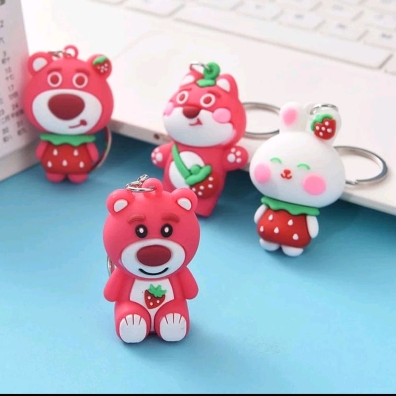 Gantungan Kunci Karakter Strawberry Pink Bear Ganci Tas Motor Koleksi