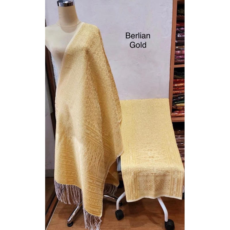 Songket Tumtuman Gebeng Berlian Bahan Sutera Nuansa Warna Gold Silver Mewah Pengantin