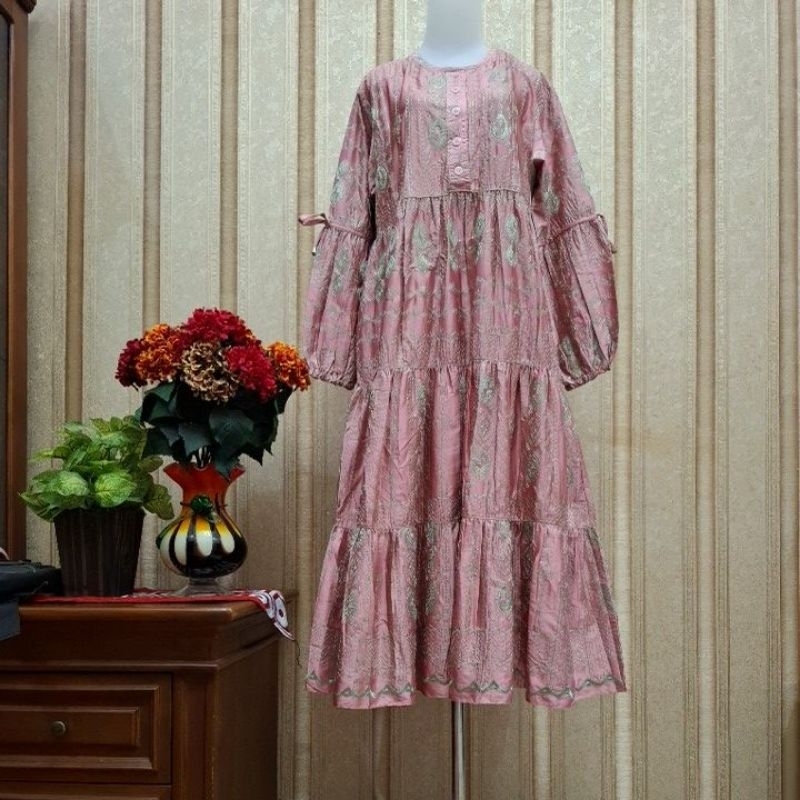 Midi dress sutra bordir salvina ys original terbaru