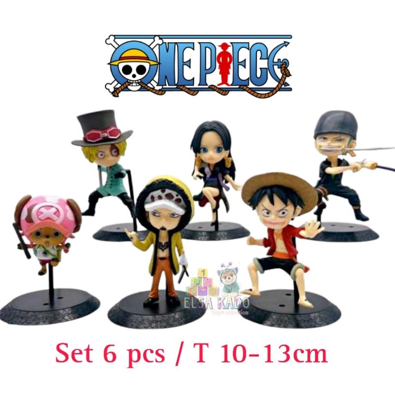 Action Figure One Piece Chibi Set 6 Pcs Law Boa Zoro Luffy Chopper Sabo Stand Mode