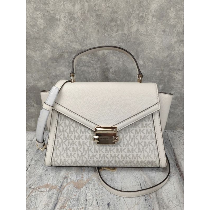 MK Whitney Medium Flap Satchel Signature Vanilla