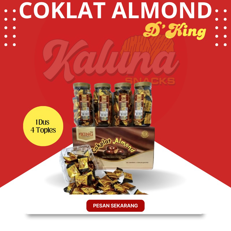 

Coklat Almond D’King (1Dus isi 4 Toples)