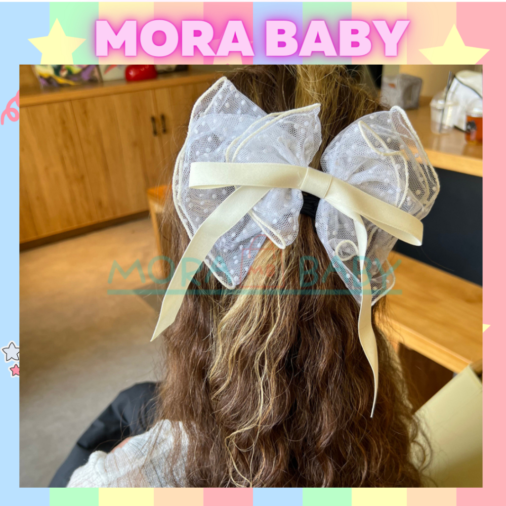 MORA // P-153 JEPITAN PITA RAMBUT RIBBON PUTIH JARING JUMBO KOREA/PITA RAMBUT WANITA KOREA/JEPITAN R