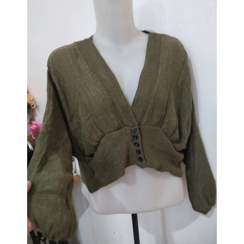 Blouse fashion top crinkle army # 1500BF