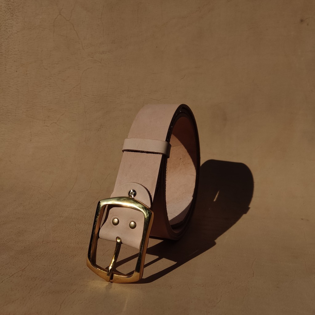 sabuk ikat pinggang pria cowok vegtan gesper pala kuningan