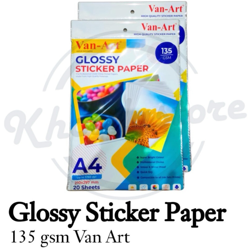 

Sticker Glossy Paper A4 135gsm Van Art isi 20 lembar