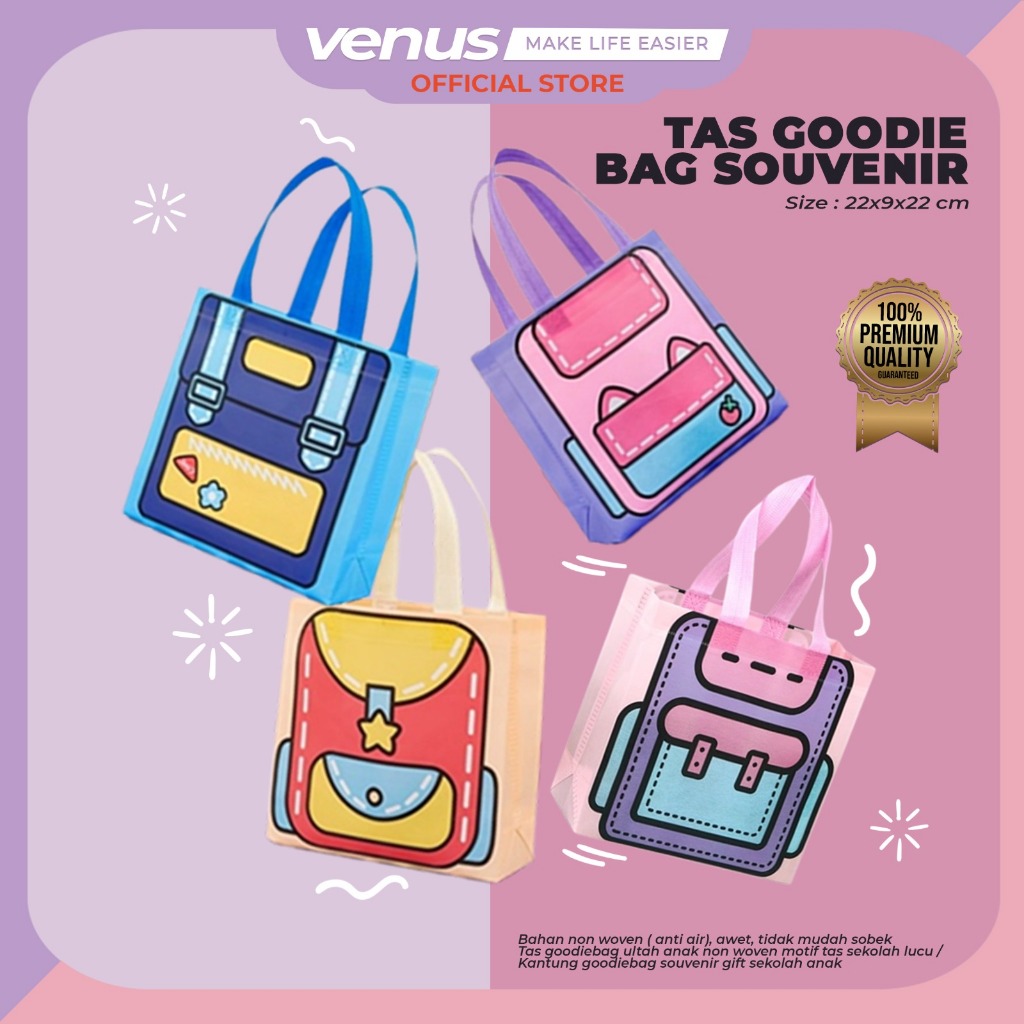 

TAS GOODIE BAG SPUNBOND NON WOVEN Shopping Goodiebag Souvenir Gift Kantong Hampers Ulang Tahun Tas Sekolah Motif Tas Lucu S1353