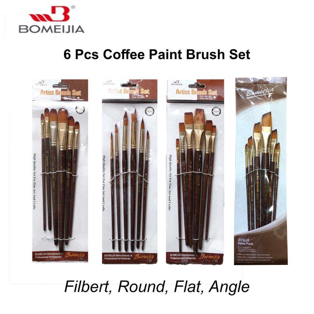 

KODE P52V BOMEIJIA Artist 6 pcs Coffee Artists Brush Round Filbert Flat