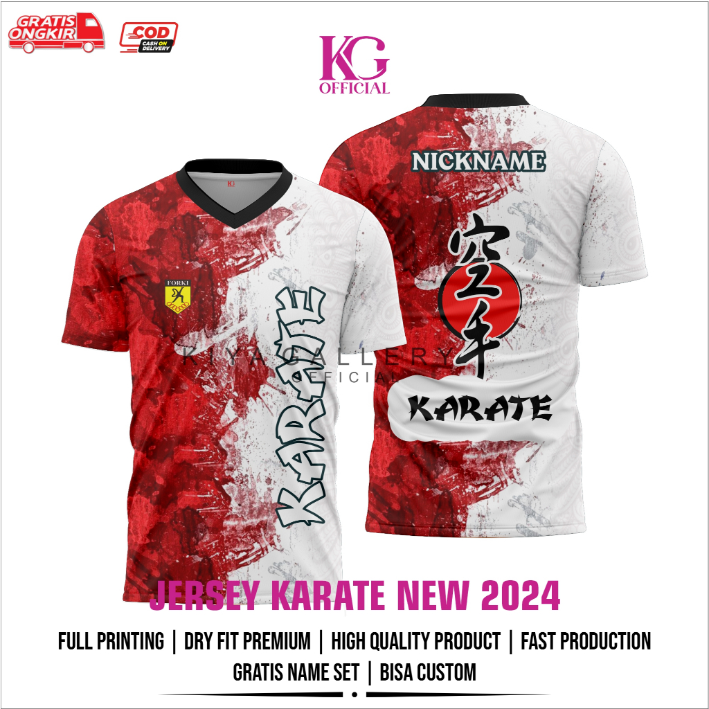Jersey Beladiri Karate Full Printing Gratis Custom Nama Dan Dojo