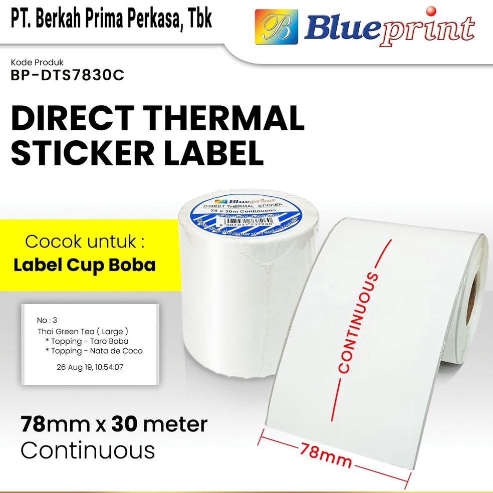 

KODE T52O Direct Thermal Sticker Label Continuous 78 x 3 M BLUEPRINT 78x3 Meter 1 Roll