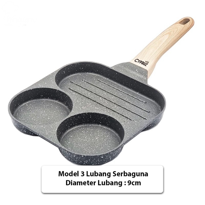 CYPRUZ Penggorengan  Anti Lengket | Fry Pan Telur 3 Lubang Keramik | Egg Pan
