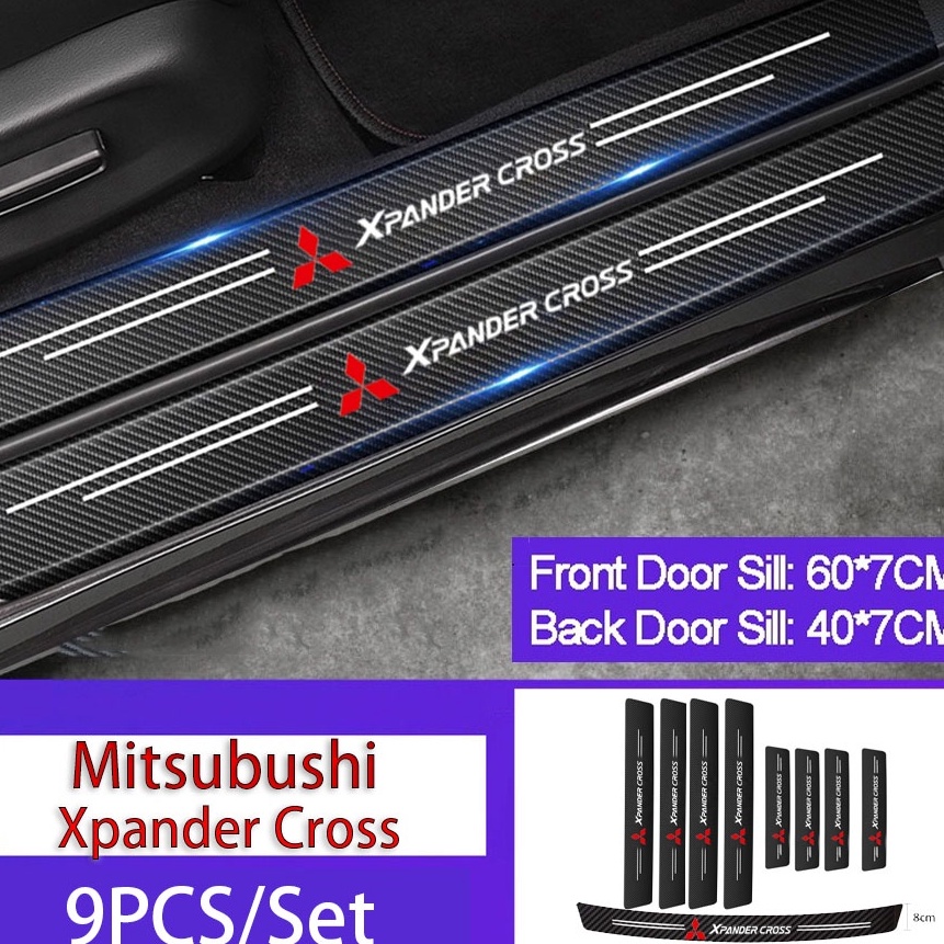 KODE N78C Sillplate Pelindung Pintu Bagasi Stiker Mobil Mitsubishi Xpander cross Bahan Serat Karbon 