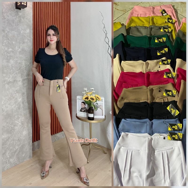 (Saku Depan) Celana wanita Cutbray Saku Paspol / Celana scuba Cutbray variasi saku paspol premium