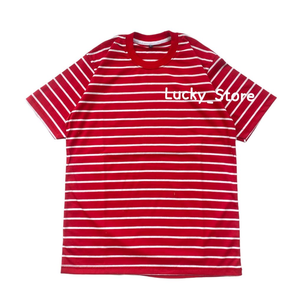 QH AGUSTUS SERIES Kaos Stripe Pria Merah Putih / Kaos Salur Merah Putih Dewasa & Anak 17 Agustusan