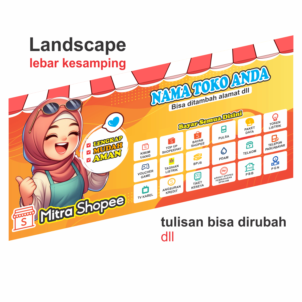 Banner Mitra Shopee | Spanduk Mitra Shopee Terbaru Boleh Custom Desain dan Ukuran