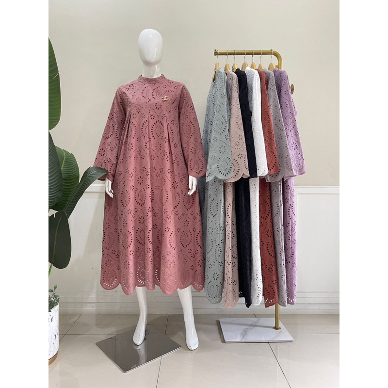 Midi Ayuna Katun Bordir / Midi Dress Katun Bordir Mewah / Midi Terlaris