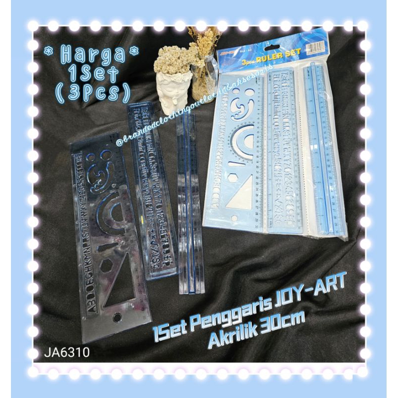 

3IN1 PENGGARIS JOY-ART 30CM / PENGGARIS AKRILIK TEBAL / ROL BENTUK CETAK HURUF & ANGKA / ACRYLIC SET RULER / JA6310