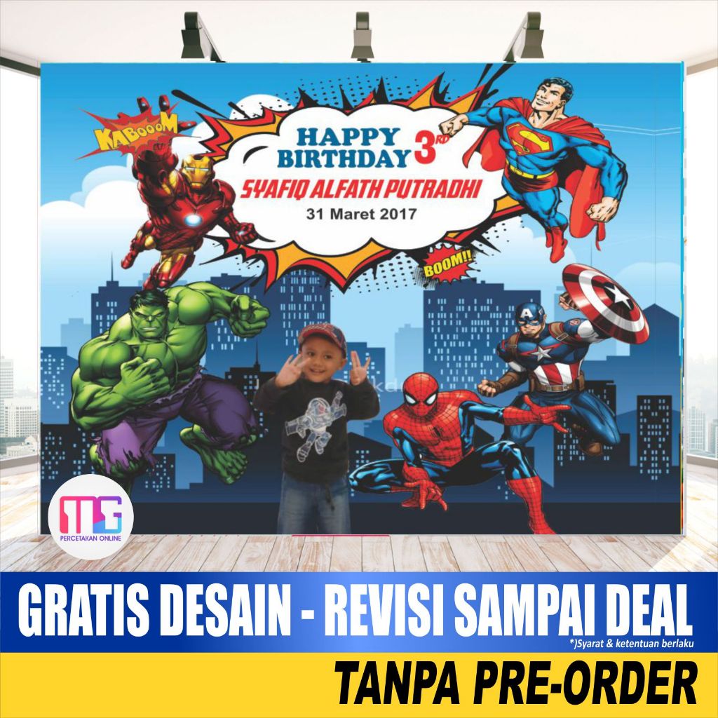 Banner Ulang Tahun Anak cowok Avengers | Spanduk Ultah anak laki laki karakter avengers