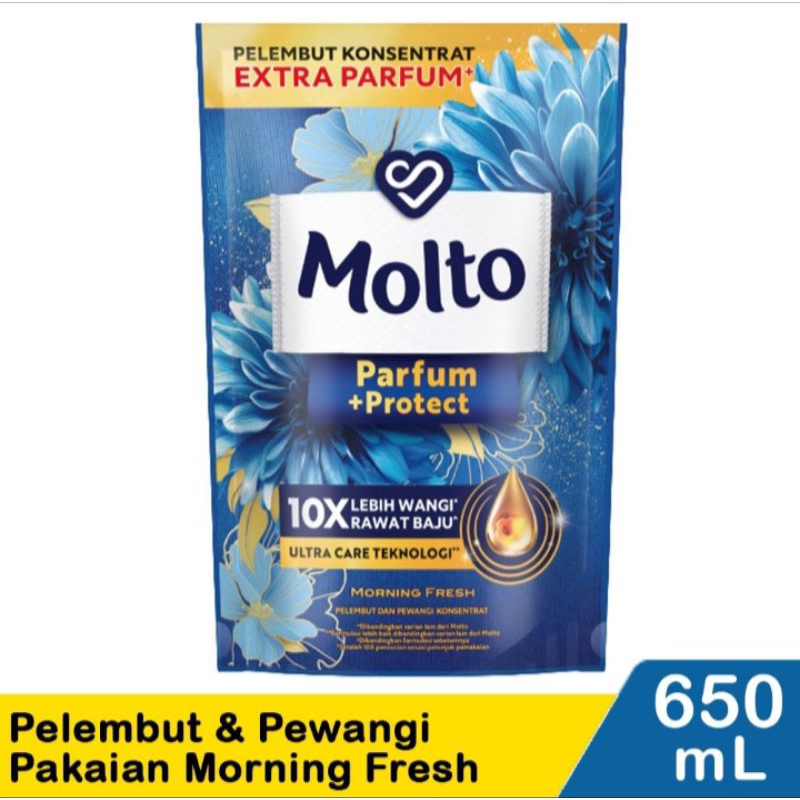 MOLTO Softener/Pelembut & Pewangi Pakaian Konsentrat 680/650 mL Parfum + Protect Morning Fresh/Biru/