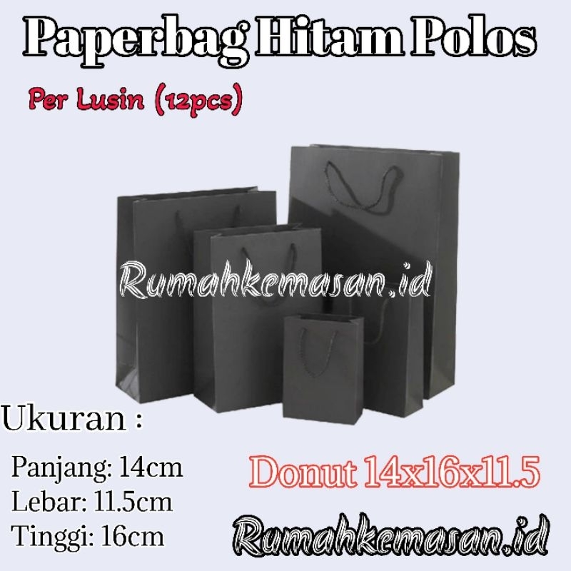 

Paperbag Hitam Polos Donut 14x16x11.5 cm / Tas kertas Hitam polos