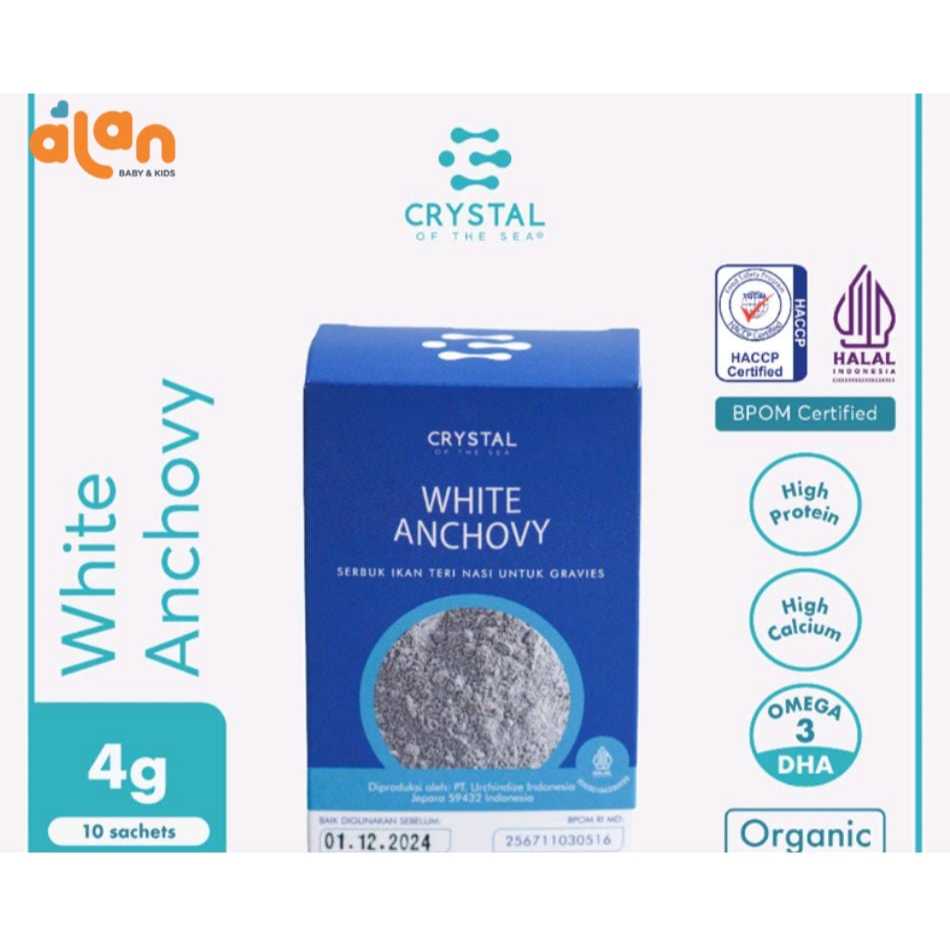 

Alan Baby Kids - Crystal of the Sea | White Anchovy Powder Box (4GR x 10 Sachet) | Bubuk Ikan Teri Nasi / Whitebait - Bumbu Kaldu MPASI NON MSG SACHET