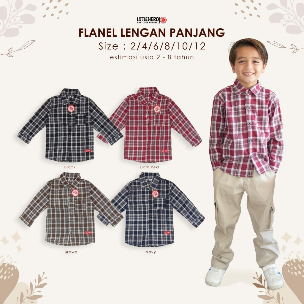 Kemeja Flanel Lengan Panjang Anak Laki-laki Umur 2-8 Tahun