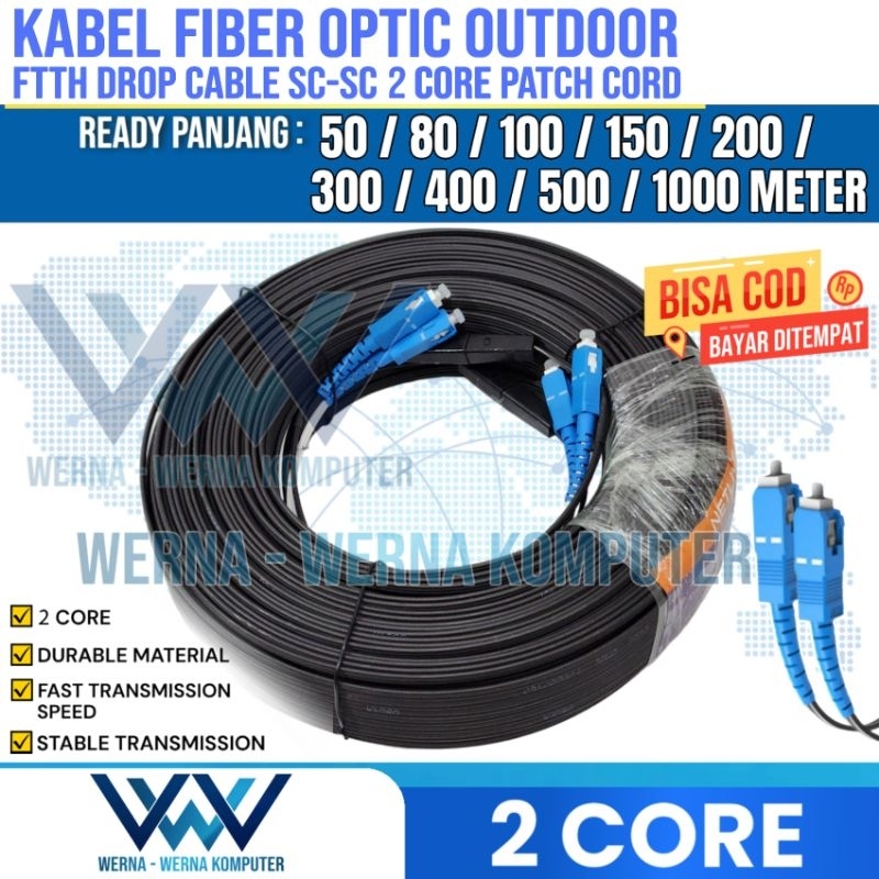 KABEL FIBER OPTIC / OPTIK FO 2 CORE 300 METER PRECON FTTH SC UPC OUTDOOR SIAP PAKAI