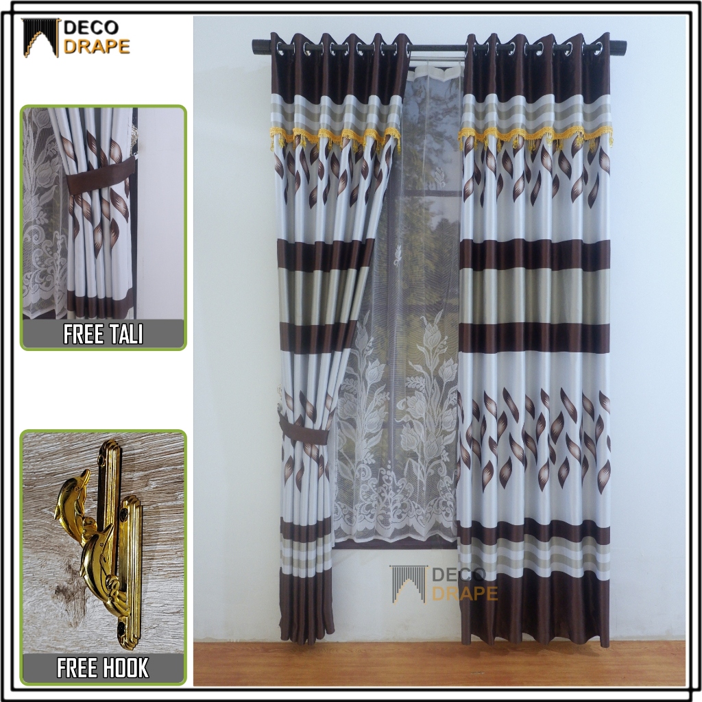 Hordeng Pintu Kamar Poni Motif Modern Mewah Kain Blackout Tebal Kedap Suara