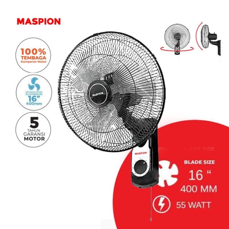 Maspion Kipas Dinding Wall Fan 16 Inch - MWF-1609 K | MWF1609K
