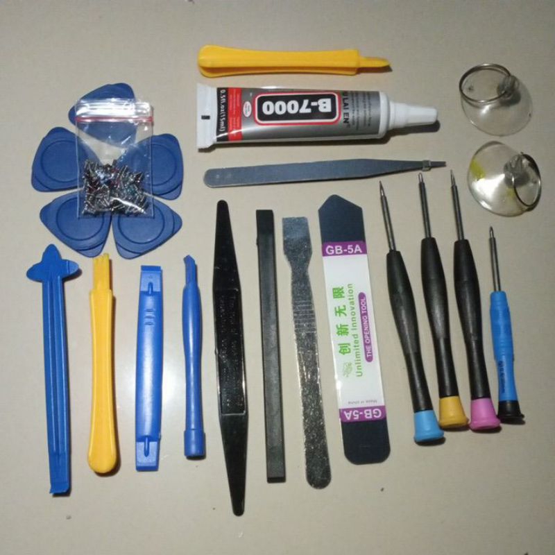 Obeng set 21in lem lcd 15ml isi bening dan baut hp bisa buat semua tipe hp