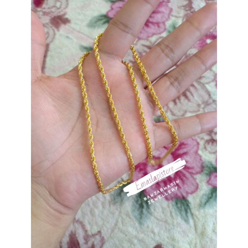 Kalung Mini Rantai Tali Haduk Lilit Lapis Emas 999 Banjar