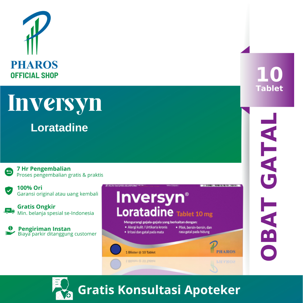 Inversyn 10 Tablet / Obat Gatal / Obat Alergi / Loratadine 10 mg / Bersin-bersin / Pilek / Alergi Ku