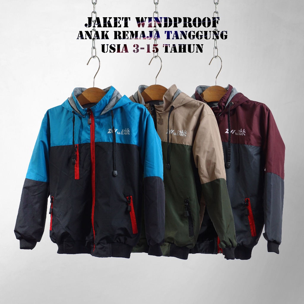 Jaket Anak Anak Kombinasi Warna Berbahan Windproof Tahan Angin sangat adem saat di gunakan nya, sang