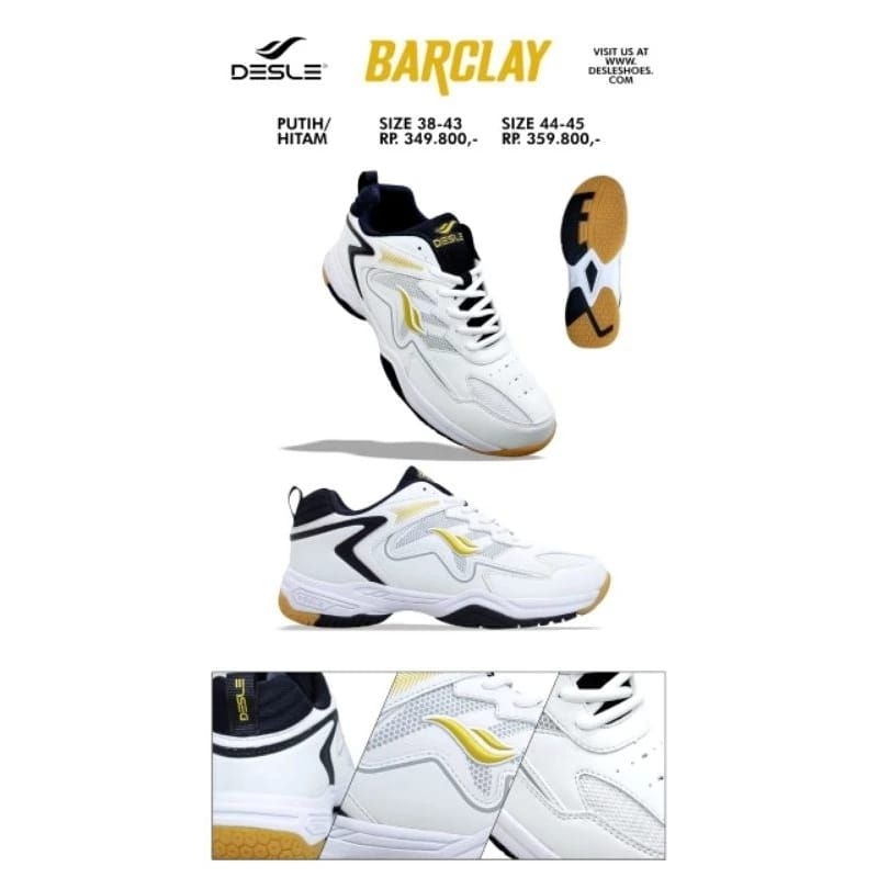 Sepatu Badminton Desle Barclay Putih Original Desle